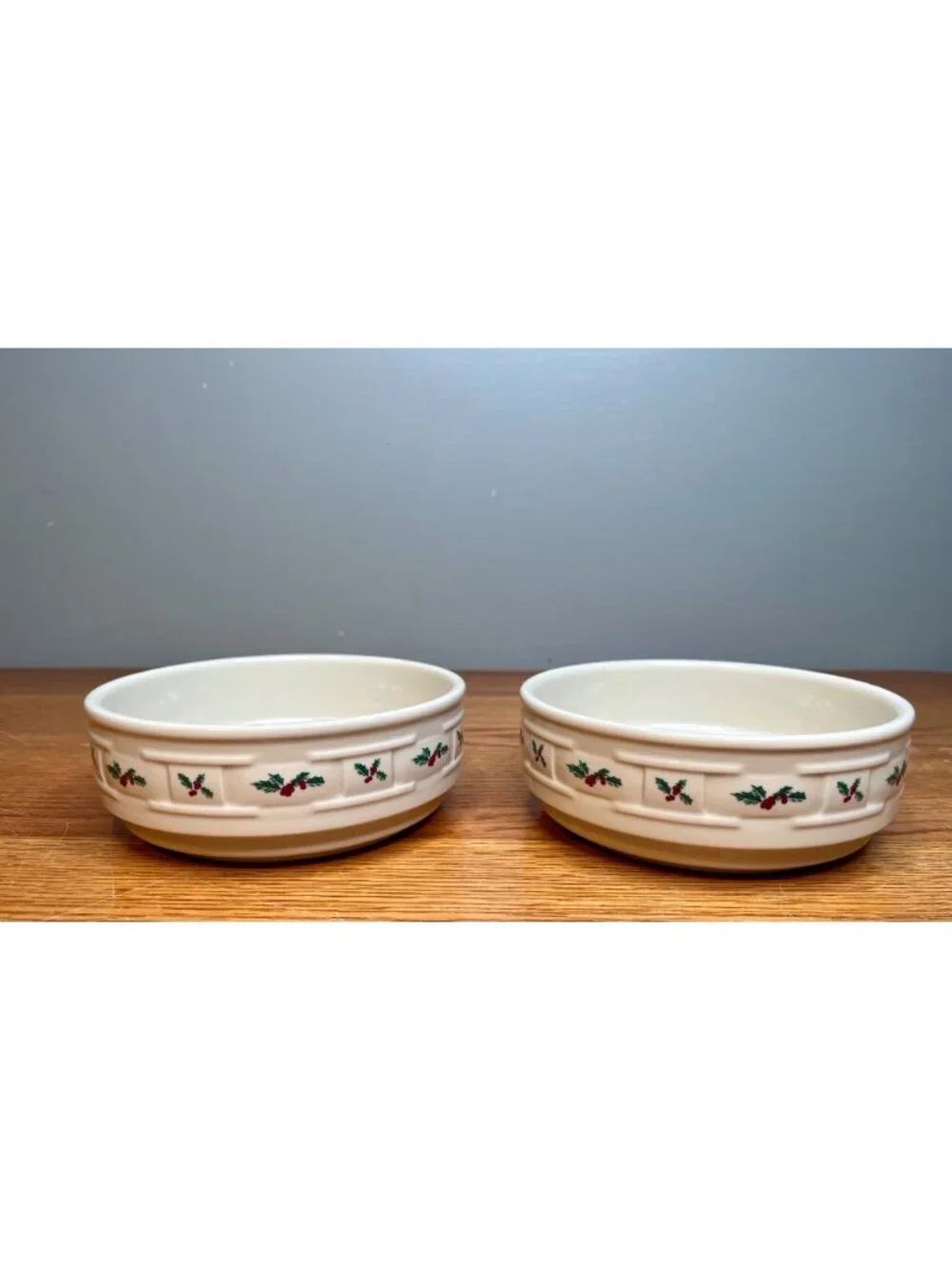 Set of 2 Longaberger Woven Traditions Holly Pattern Soup/Cereal Bowl 6